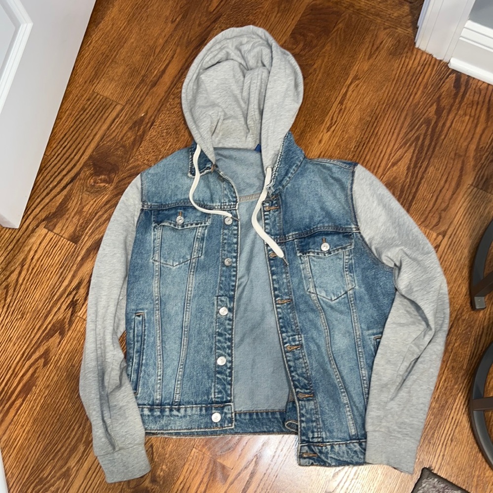H&M Mens denim jacket with sweatshirt sleeves
